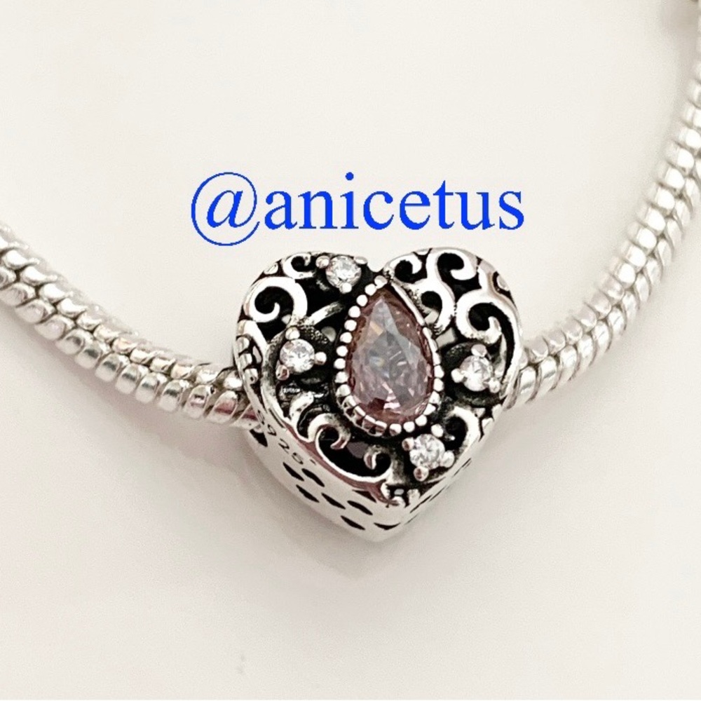 NWOT S 925 Sterling Silver Pink Cz Silver Heart Charm